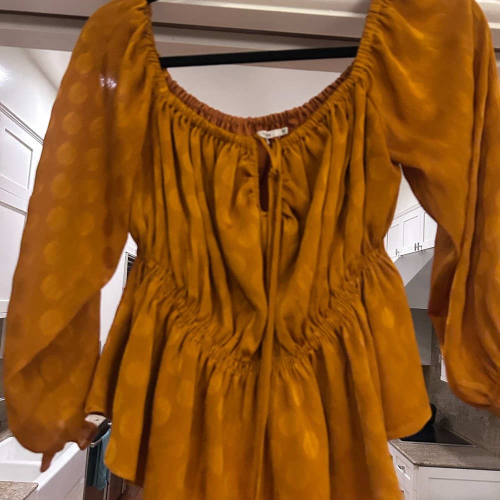 Tularosa Gold Puff Sleeve Ruched Blouse